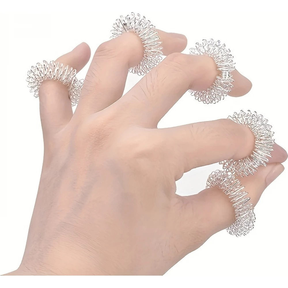 Anti-Stress Sensorik-Ringe für Finger-Massage (10 Stück, für beide Hände) - Silber
