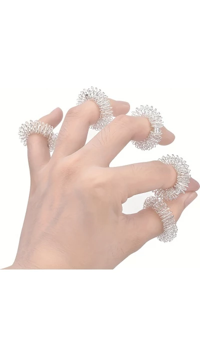 Anti-Stress Sensorik-Ringe für Finger-Massage (10 Stück, für beide Hände) - Silber