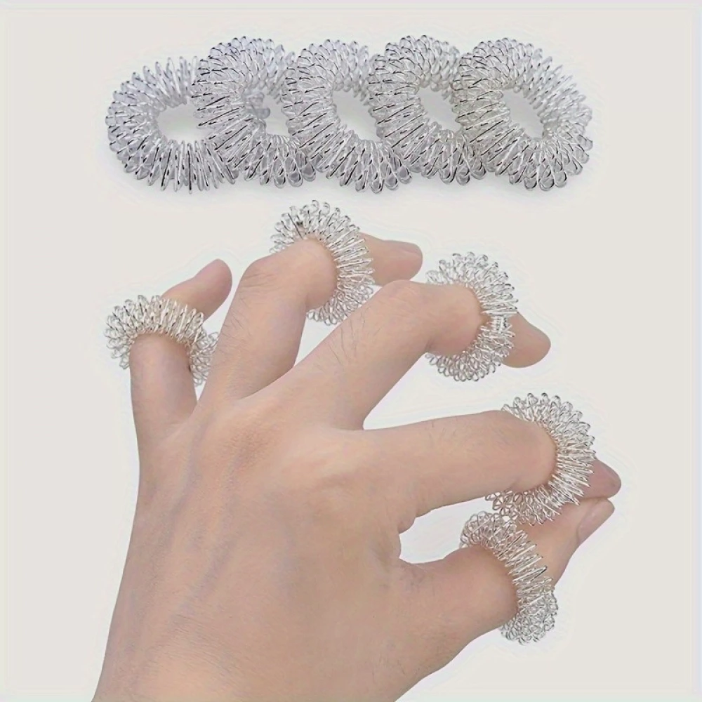 Anti-Stress Sensorik-Ringe für Finger-Massage (10 Stück, für beide Hände) - Silber