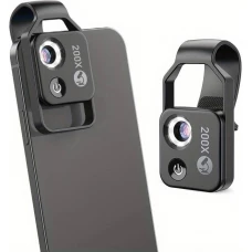 Apexel APL-MS002 Clip zoom optique microscopique 200x universel avec lumière LED intégrée - Noir