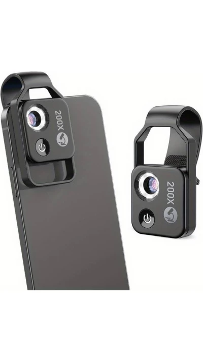 Apexel APL-MS002 Clip Mikroskopischer 200-facher optischer Universalzoom mit integriertem LED-Licht - Schwarz