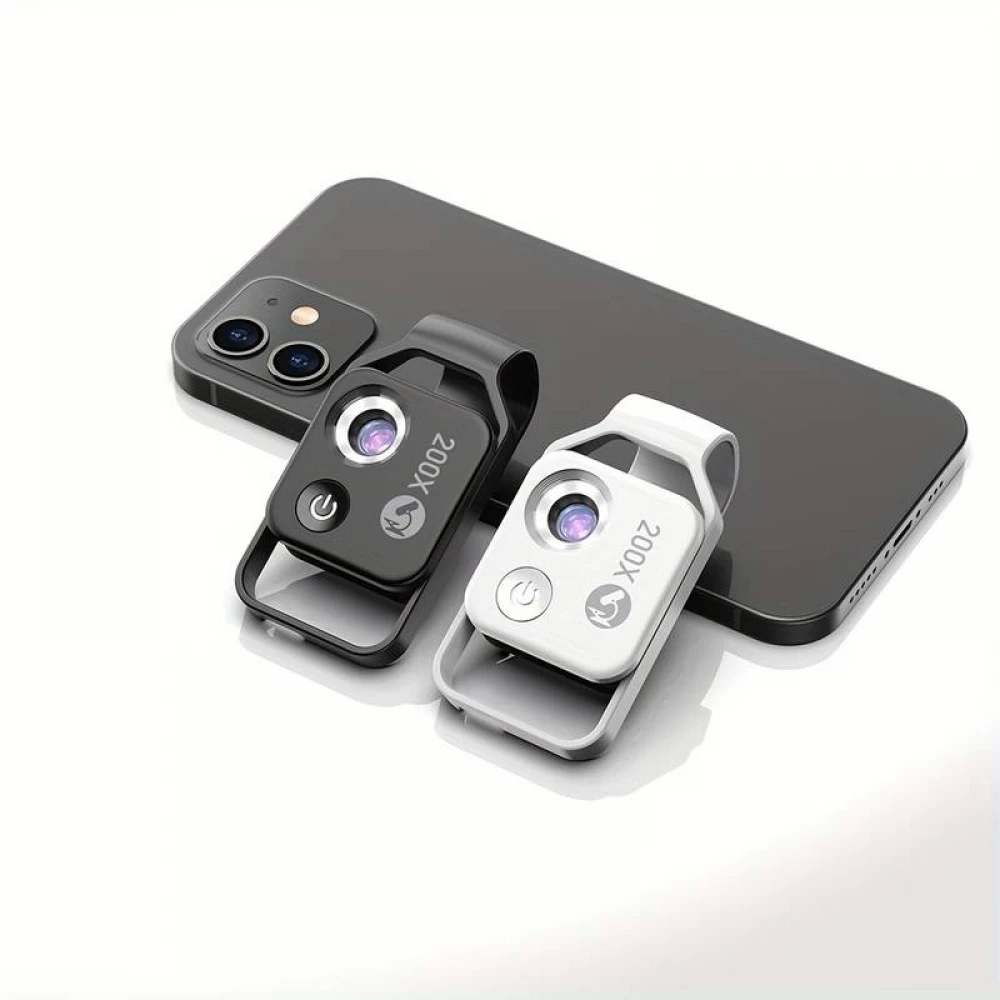 Apexel APL-MS002 Clip zoom optique microscopique 200x universel avec lumière LED intégrée - Noir