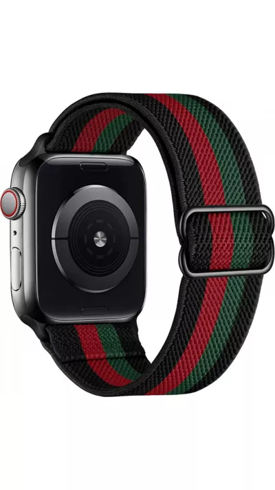 Apple Watch 44/45/46/49 mm - Bracelet nylon élastique sport, réglable, souple, lavable - Rayure rouge et - Vert