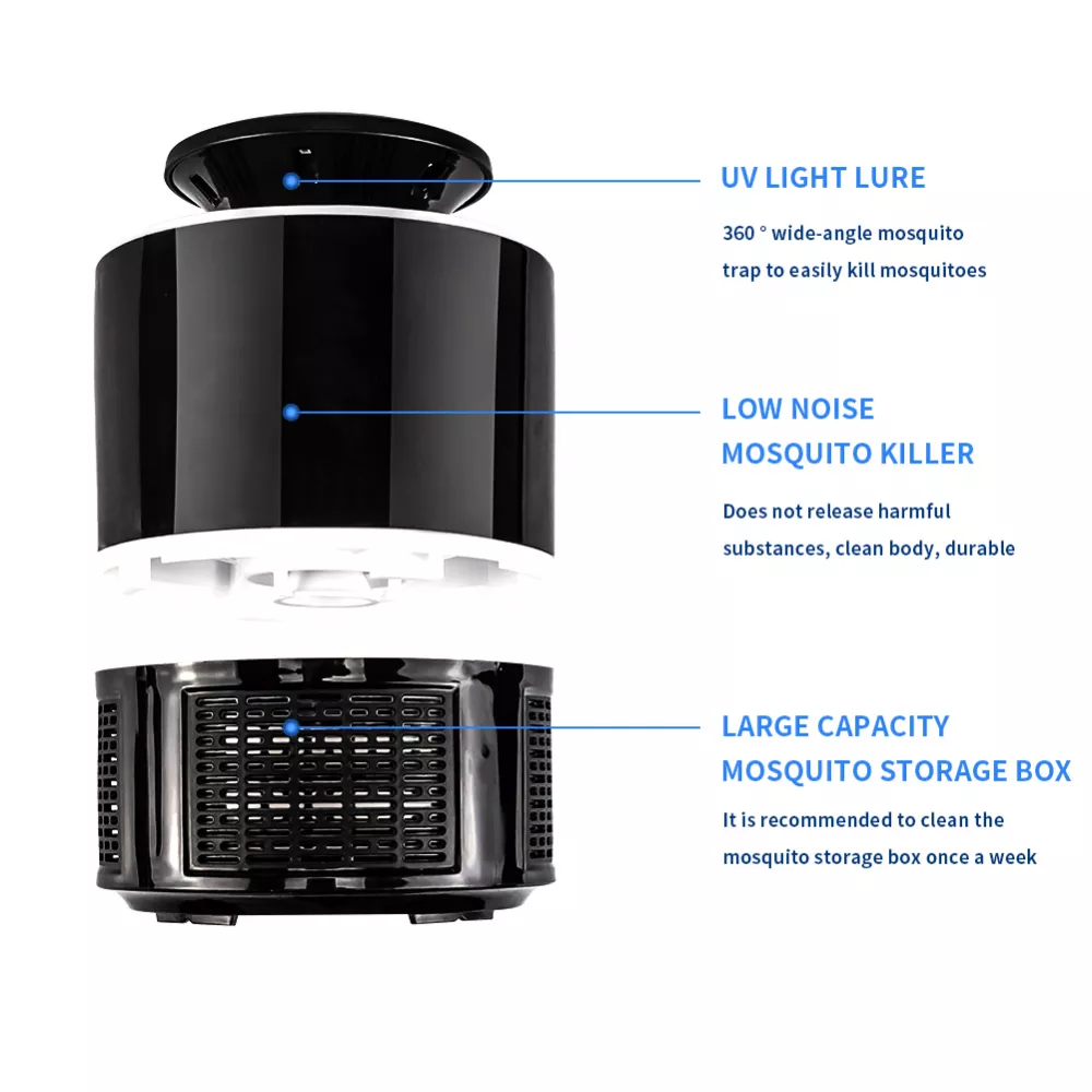 Aspirateur-moustiques Lampe USB High-Tech avec ondes LED nanométrique - Noir