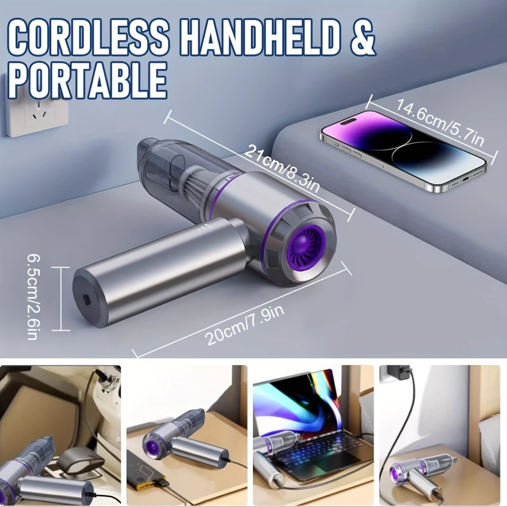 Aspirateur portable / compresseur à air 4 en 1 haute puissance 20000PA mini sans fil rechargeable pour voiture / maison / bureau