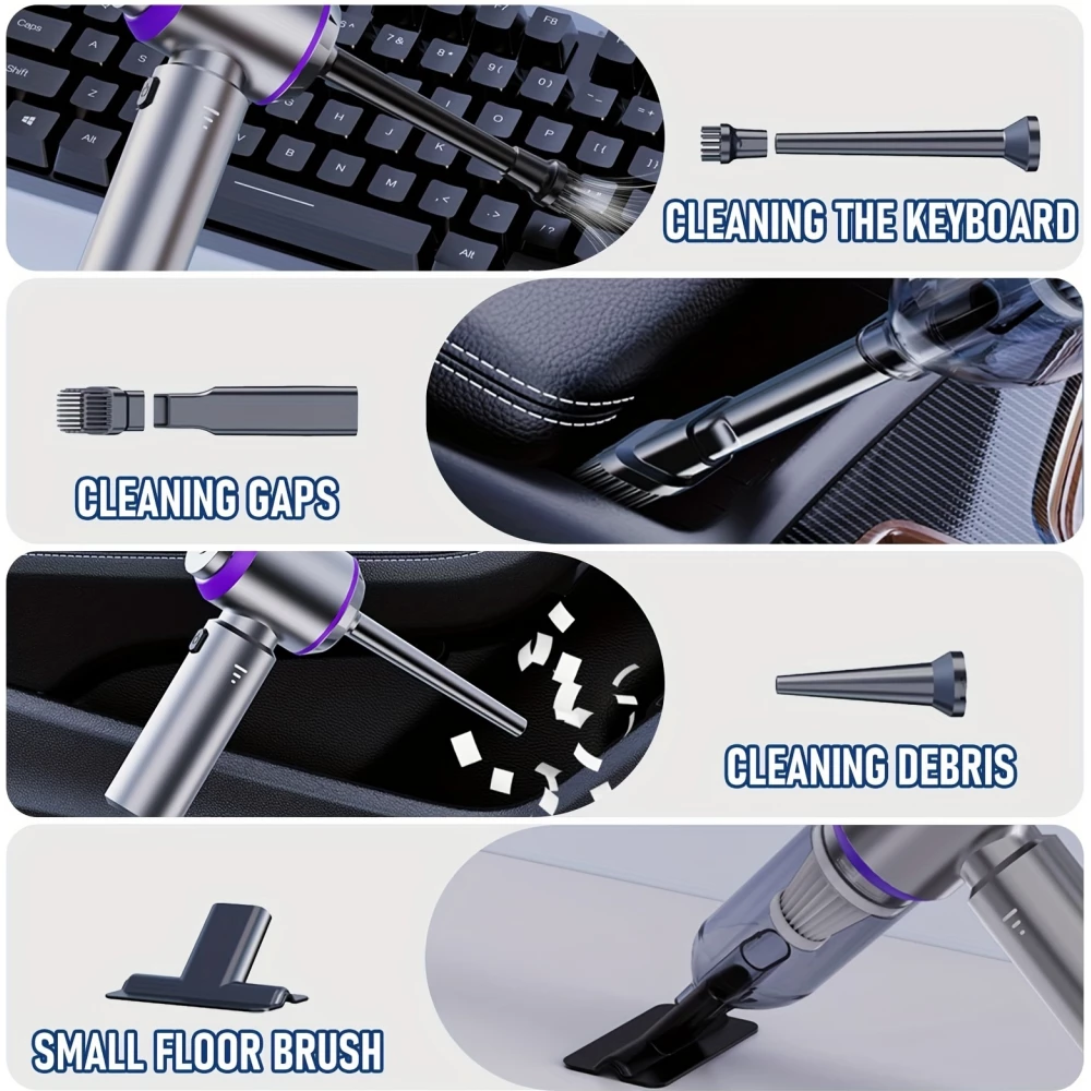 Aspirateur portable / compresseur à air 4 en 1 haute puissance 20000PA mini sans fil rechargeable pour voiture / maison / bureau
