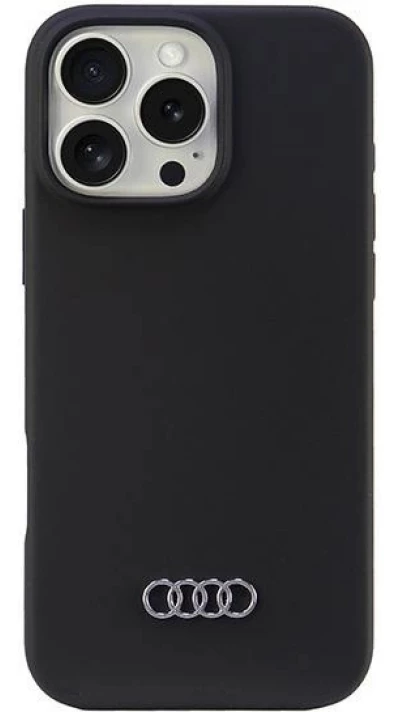 iPhone 16 Pro Max Case H&uuml;lle - Audi Silikon Soft Touch mit Logo - Schwarz