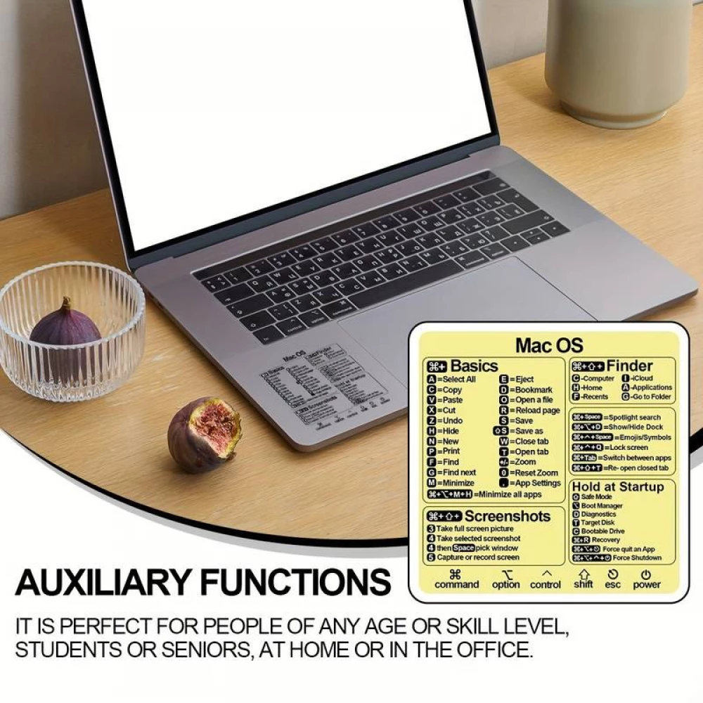 Autocollant de raccourcis pratique et transparent pour Mac OS - Les raccourcis clavier les plus importants