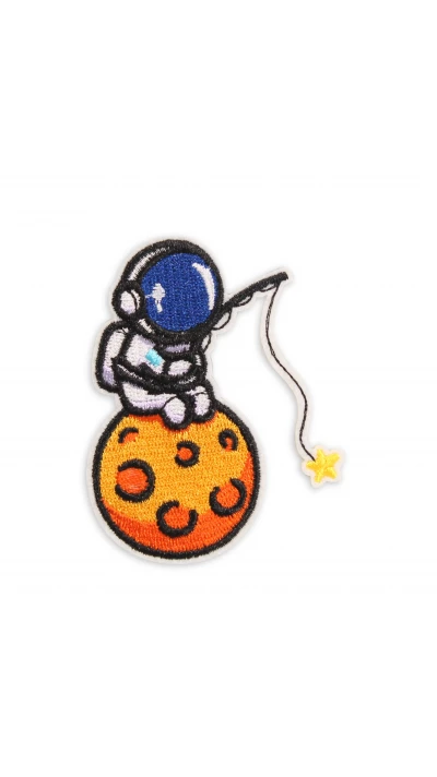 Autocollant sticker pour t&eacute;l&eacute;phone/tablette/ordinateur brod&eacute; en 3D - Astronaut assis sur lune