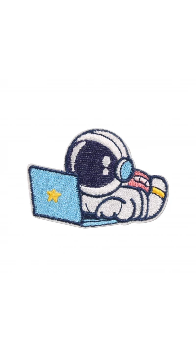 Autocollant sticker pour t&eacute;l&eacute;phone/tablette/ordinateur brod&eacute; en 3D - Astronaut with laptop