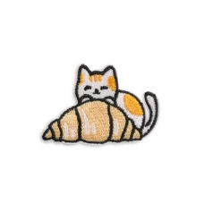 Autocollant sticker pour téléphone/tablette/ordinateur brodé en 3D - Cat with Croissant