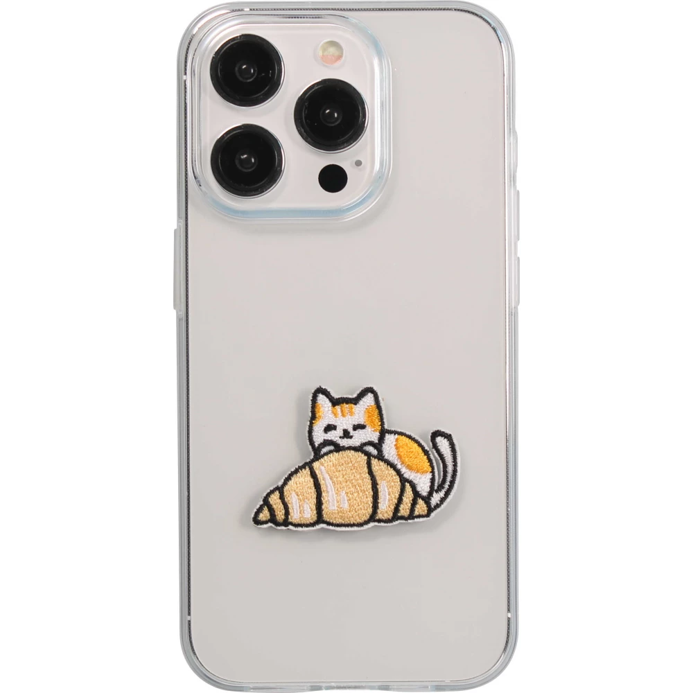 Autocollant sticker pour téléphone/tablette/ordinateur brodé en 3D - Cat with Croissant