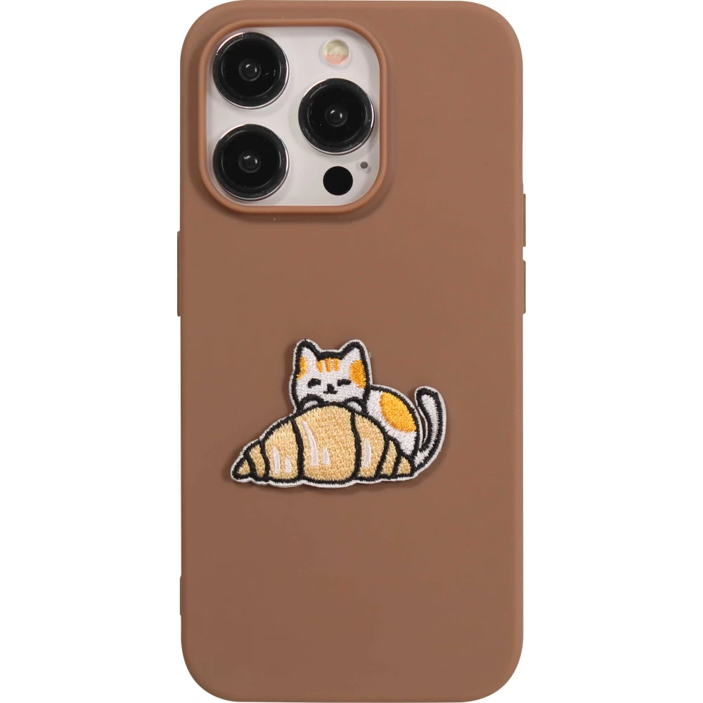 Autocollant sticker pour téléphone/tablette/ordinateur brodé en 3D - Cat with Croissant