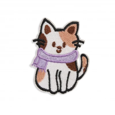 Autocollant sticker pour t&eacute;l&eacute;phone/tablette/ordinateur brod&eacute; en 3D - Cat with scarf