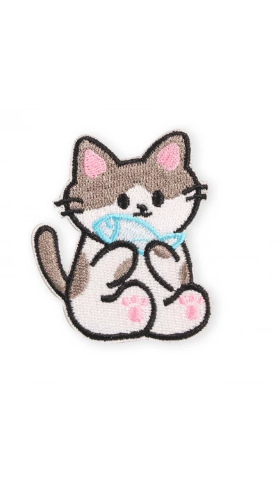 Autocollant sticker pour téléphone/tablette/ordinateur brodé en 3D - Chat avec poisson