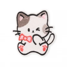 Autocollant sticker pour téléphone/tablette/ordinateur brodé en 3D - Chat petit noeud