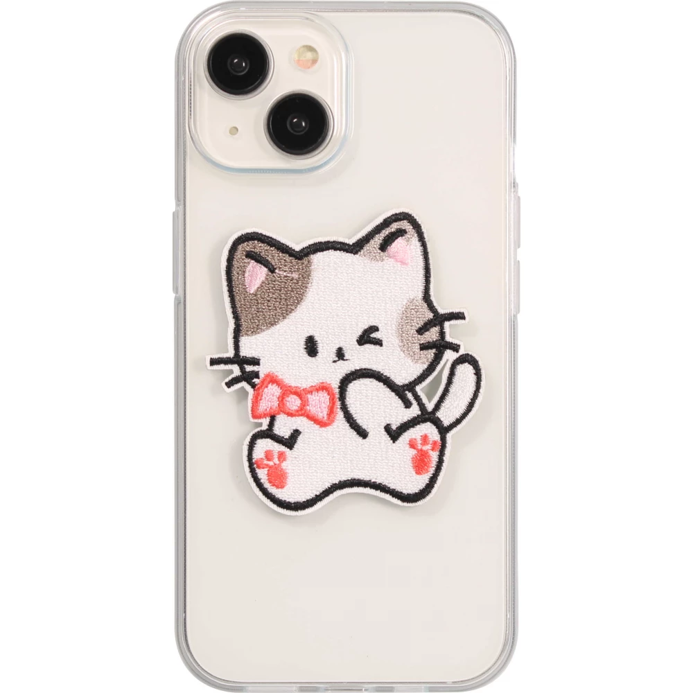 Autocollant sticker pour téléphone/tablette/ordinateur brodé en 3D - Chat petit noeud
