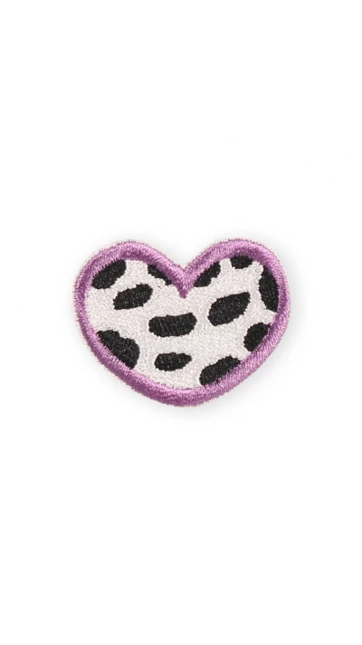 Autocollant sticker pour t&eacute;l&eacute;phone/tablette/ordinateur brod&eacute; en 3D - Coeur t&acirc;chet&eacute; vache