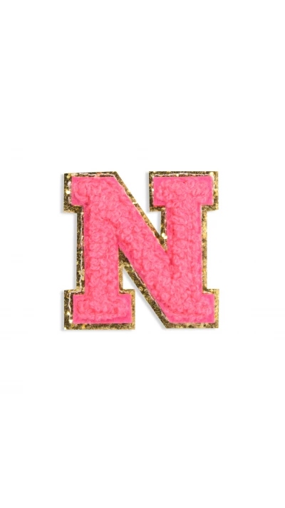Autocollant sticker pour t&eacute;l&eacute;phone/tablette/ordinateur brod&eacute; en 3D rose foncé - Lettre N
