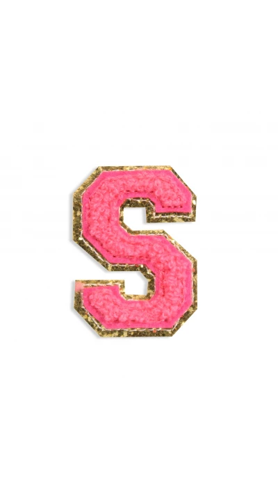 Autocollant sticker pour t&eacute;l&eacute;phone/tablette/ordinateur brod&eacute; en 3D rose foncé - Lettre S