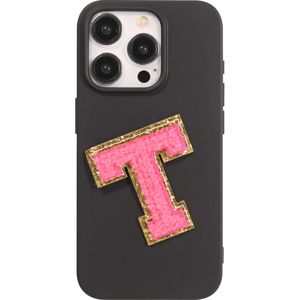 Autocollant sticker pour téléphone/tablette/ordinateur brodé en 3D rose foncé - Lettre T