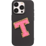 Autocollant sticker pour téléphone/tablette/ordinateur brodé en 3D rose foncé - Lettre T