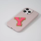 Autocollant sticker pour téléphone/tablette/ordinateur brodé en 3D rose foncé - Lettre T