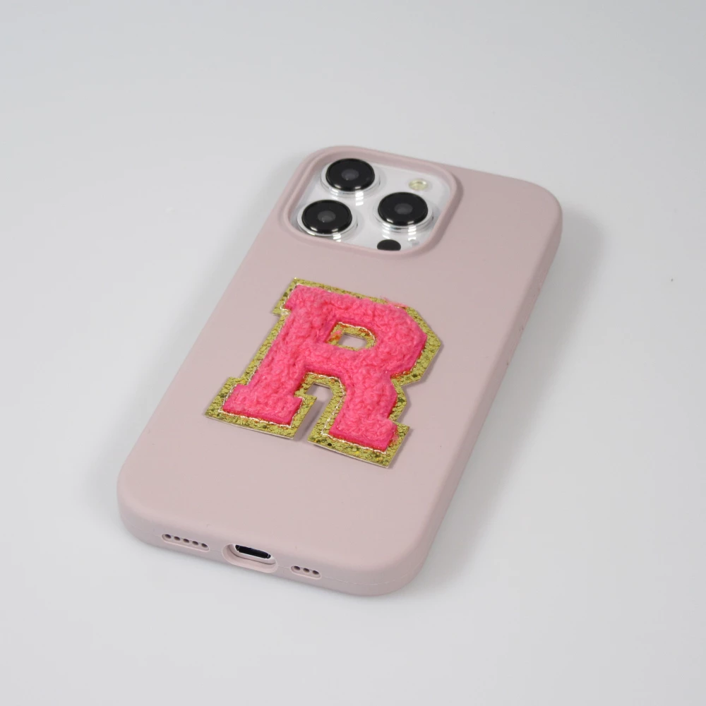 Autocollant sticker pour téléphone/tablette/ordinateur brodé en 3D rose foncé - Lettre T