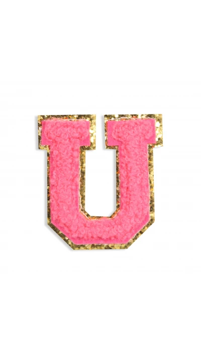 Autocollant sticker pour t&eacute;l&eacute;phone/tablette/ordinateur brod&eacute; en 3D rose foncé - Lettre U