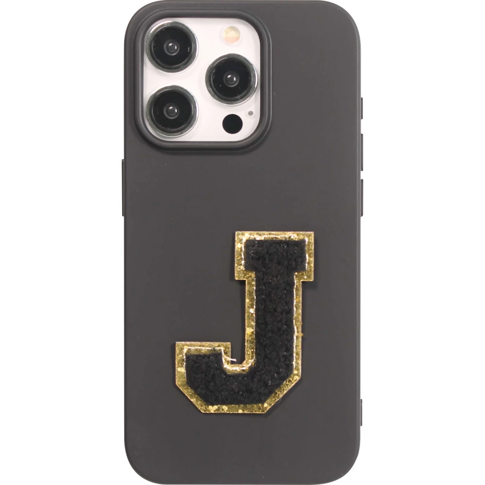 Sticker Aufkleber für Handy/Tablet/Computer 3D gestickt Schwarz - Buchstabe J
