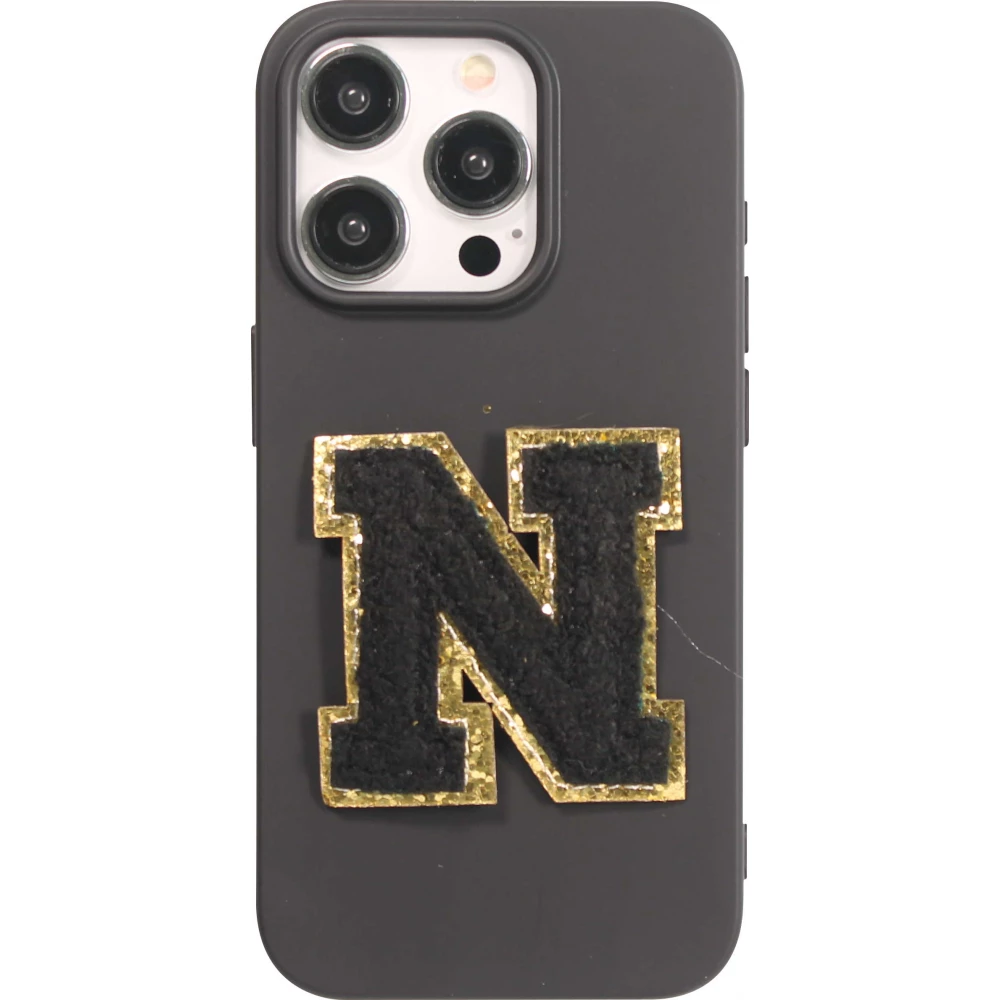 Autocollant sticker pour téléphone/tablette/ordinateur brodé en 3D noir - Lettre N