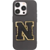 Autocollant sticker pour téléphone/tablette/ordinateur brodé en 3D noir - Lettre N