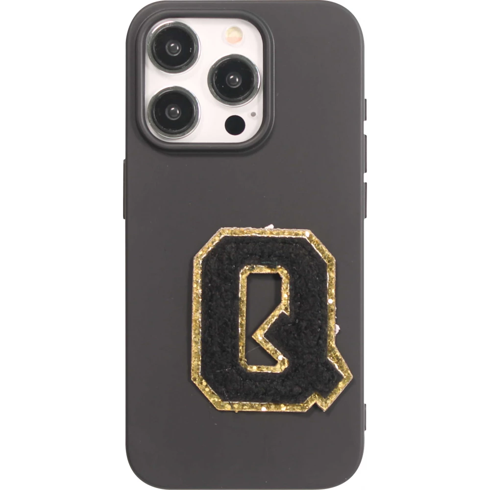 Autocollant sticker pour téléphone/tablette/ordinateur brodé en 3D noir - Lettre Q