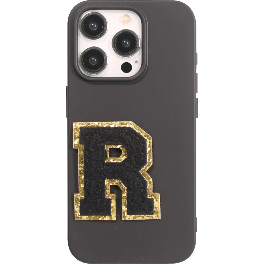 Autocollant sticker pour téléphone/tablette/ordinateur brodé en 3D noir - Lettre R