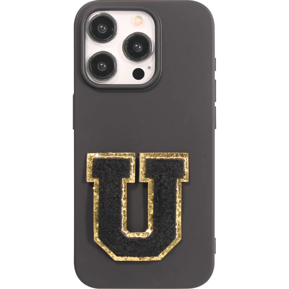 Autocollant sticker pour téléphone/tablette/ordinateur brodé en 3D noir - Lettre U