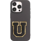 Autocollant sticker pour téléphone/tablette/ordinateur brodé en 3D noir - Lettre U