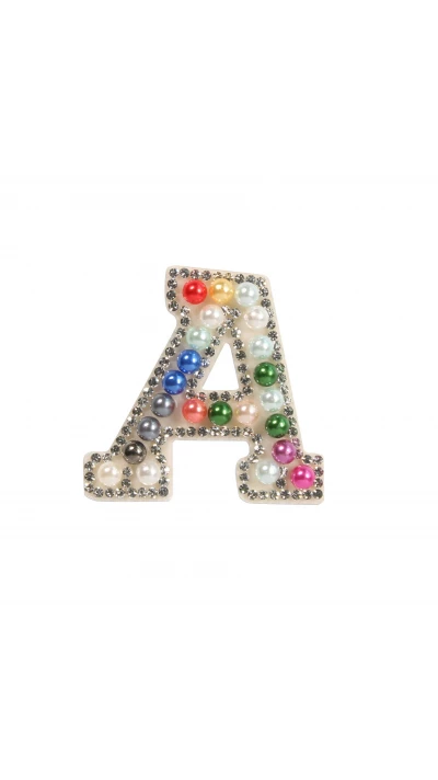 Autocollant sticker pour t&eacute;l&eacute;phone/tablette/ordinateur brod&eacute; en 3D pearls Rainbow - Lettre A