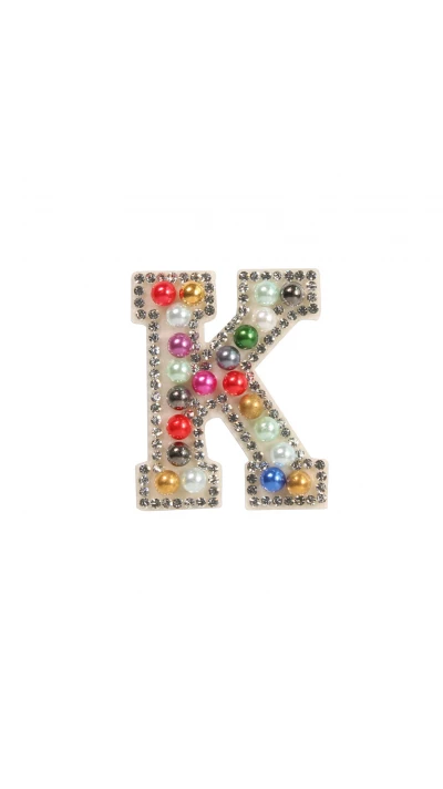 Autocollant sticker pour t&eacute;l&eacute;phone/tablette/ordinateur brod&eacute; en 3D pearls Rainbow - Lettre K