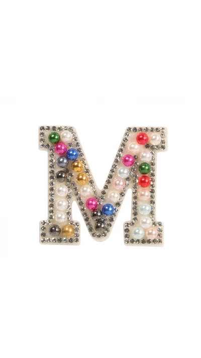 Autocollant sticker pour t&eacute;l&eacute;phone/tablette/ordinateur brod&eacute; en 3D pearls Rainbow - Lettre M