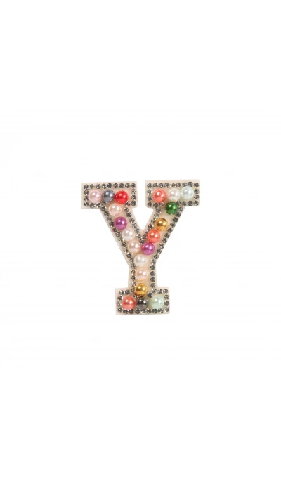 Autocollant sticker pour t&eacute;l&eacute;phone/tablette/ordinateur brod&eacute; en 3D pearls Rainbow - Lettre Y