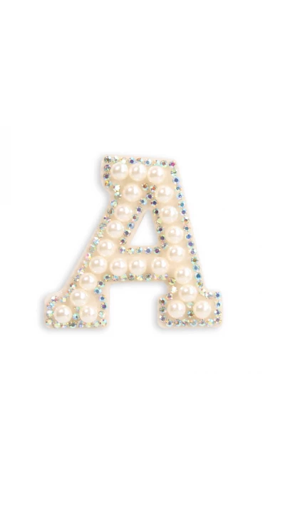 Autocollant sticker pour t&eacute;l&eacute;phone/tablette/ordinateur brod&eacute; en 3D pearls blanc - Lettre A