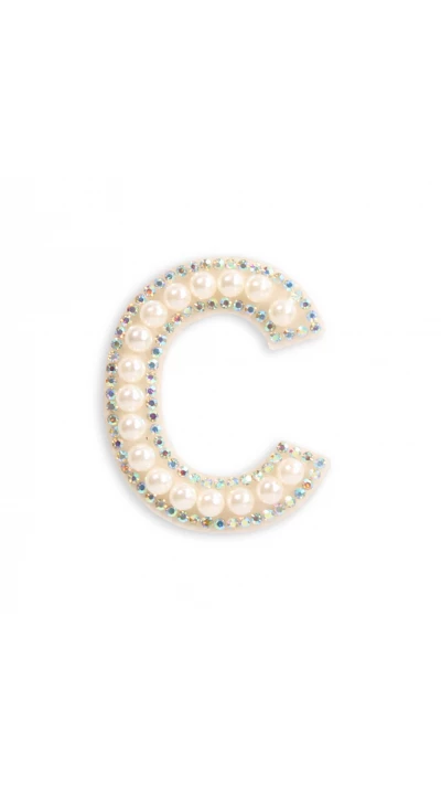 Autocollant sticker pour t&eacute;l&eacute;phone/tablette/ordinateur brod&eacute; en 3D pearls blanc - Lettre C