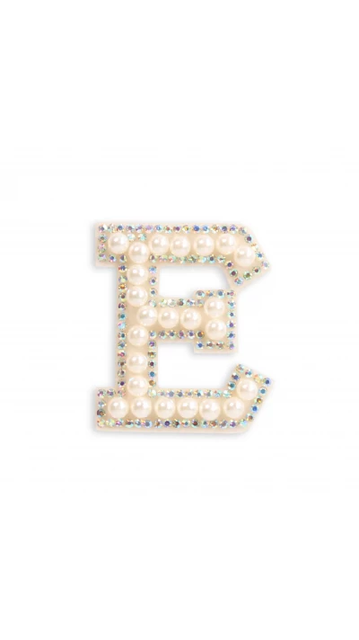 Autocollant sticker pour t&eacute;l&eacute;phone/tablette/ordinateur brod&eacute; en 3D pearls blanc - Lettre E