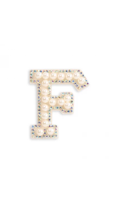 Autocollant sticker pour t&eacute;l&eacute;phone/tablette/ordinateur brod&eacute; en 3D pearls blanc - Lettre F