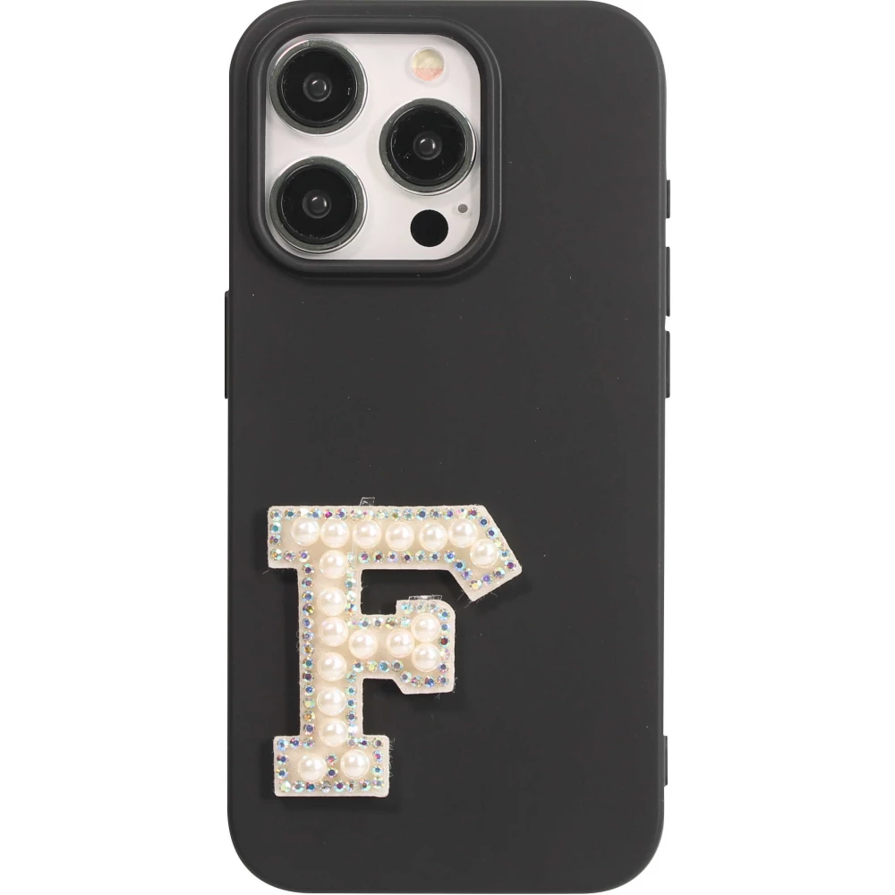 Autocollant sticker pour téléphone/tablette/ordinateur brodé en 3D pearls blanc - Lettre F
