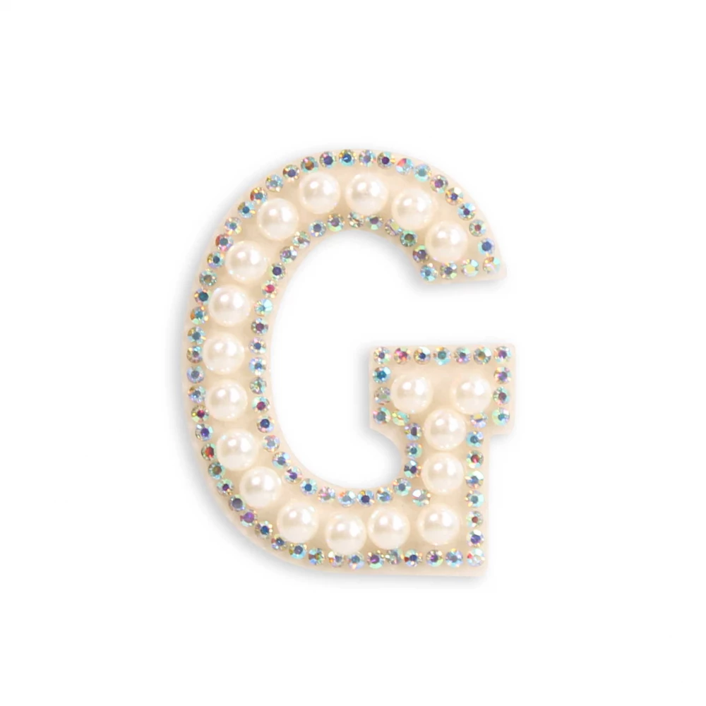 Autocollant sticker pour téléphone/tablette/ordinateur brodé en 3D pearls blanc - Lettre G