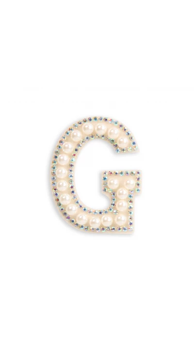 Autocollant sticker pour t&eacute;l&eacute;phone/tablette/ordinateur brod&eacute; en 3D pearls blanc - Lettre G