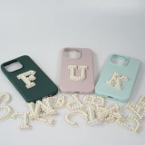 Autocollant sticker pour téléphone/tablette/ordinateur brodé en 3D pearls blanc - Lettre G