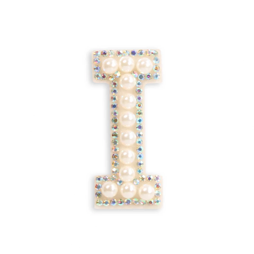 Autocollant sticker pour téléphone/tablette/ordinateur brodé en 3D pearls blanc - Lettre I