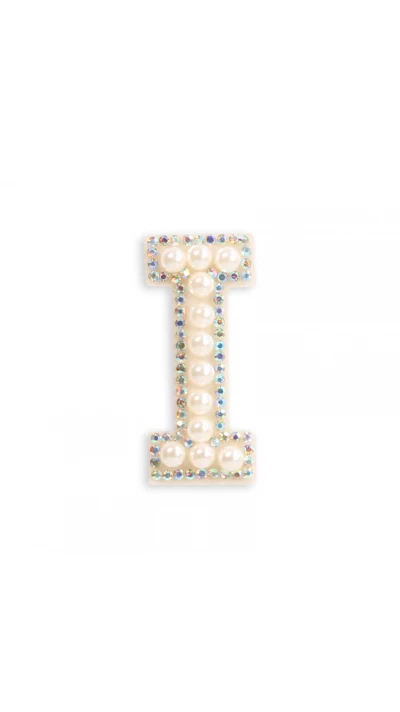 Autocollant sticker pour t&eacute;l&eacute;phone/tablette/ordinateur brod&eacute; en 3D pearls blanc - Lettre I